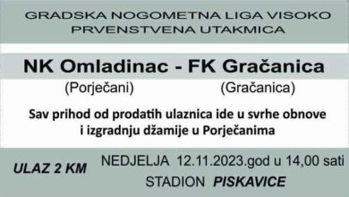Photo of Prihod sa utakmice NK Omladinac i FK Gračanica ide za obnovu džamije u Porječanima
